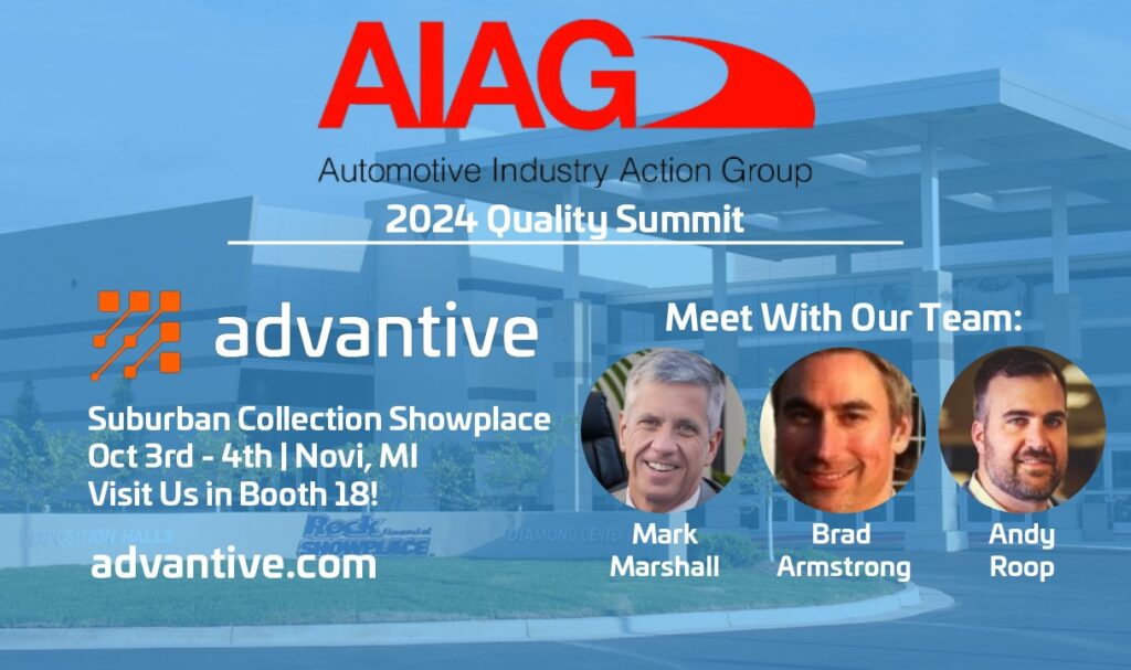 AIAG 2024 Quality Summit at Suburban Collection Showplace from Oct 3 - 4 in Novi, MI. Our Team: Mark Marshall, Brad Armstrong, Andy Roop. 